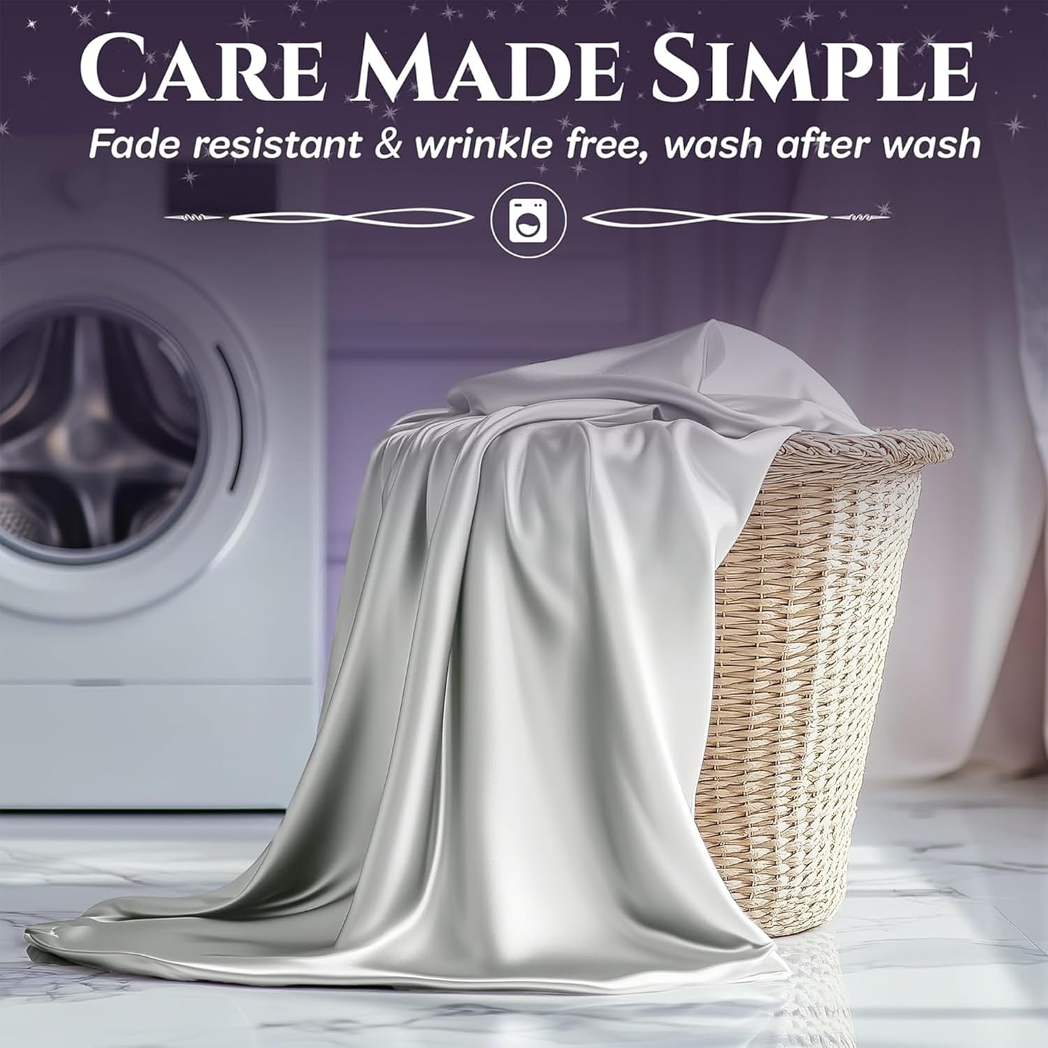 SLEEP SANCTUARY Satin Sheets King Size – 4 Piece Luxury Silky Bed Set, Softer Than Silk, 15" Deep Pocket, Cooling & Wrinkle-Free, Moisture-Wicking & Breathable for Hair & Skin (White)