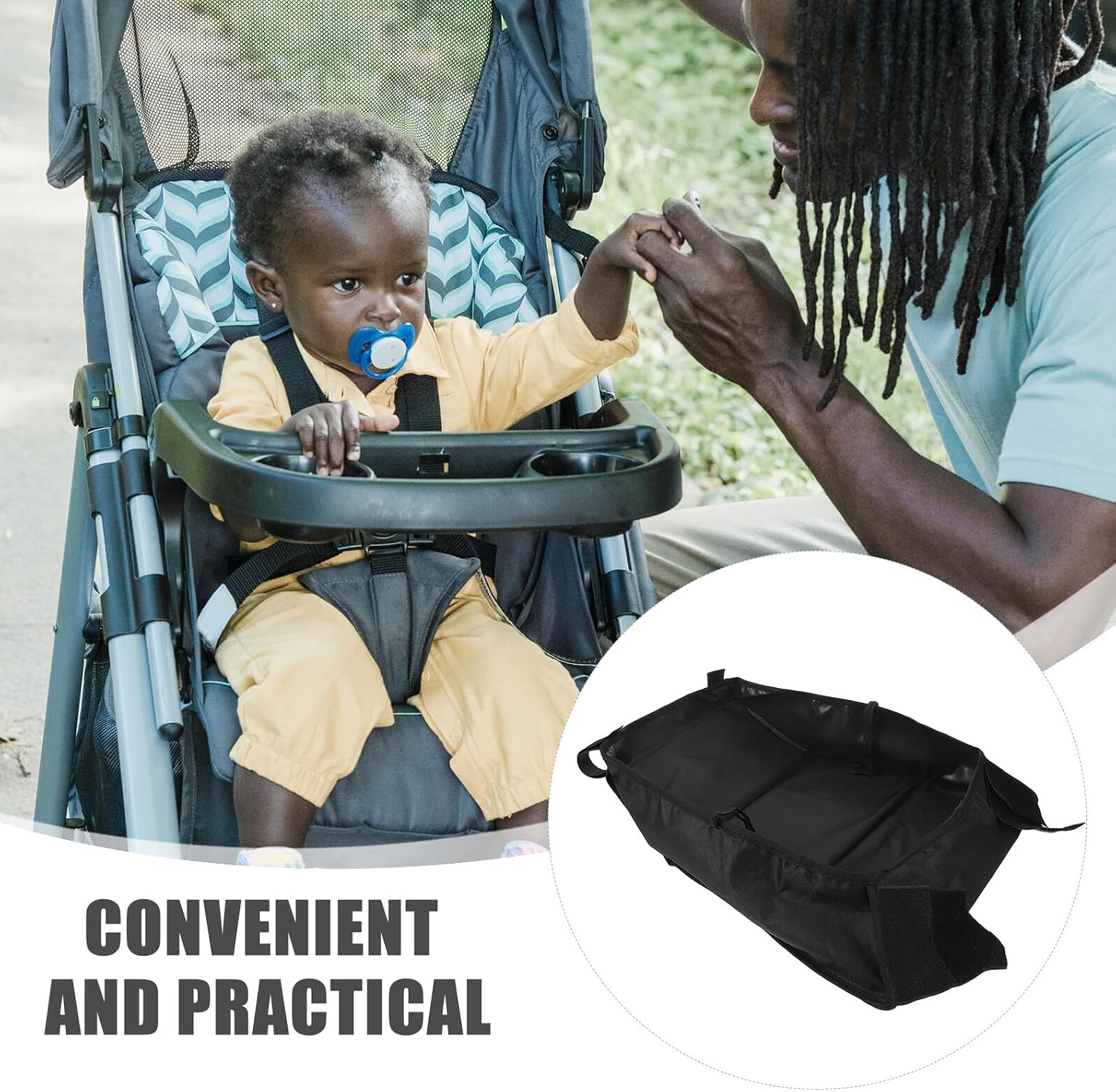 Stroller Basket Organizer Attachment for Cart, Black Oxford Fabric Pram Bottom Storage Bag with Net, Large Capacity Diaper Bag Organizer for Outdoor Travel and Stroller Accessories