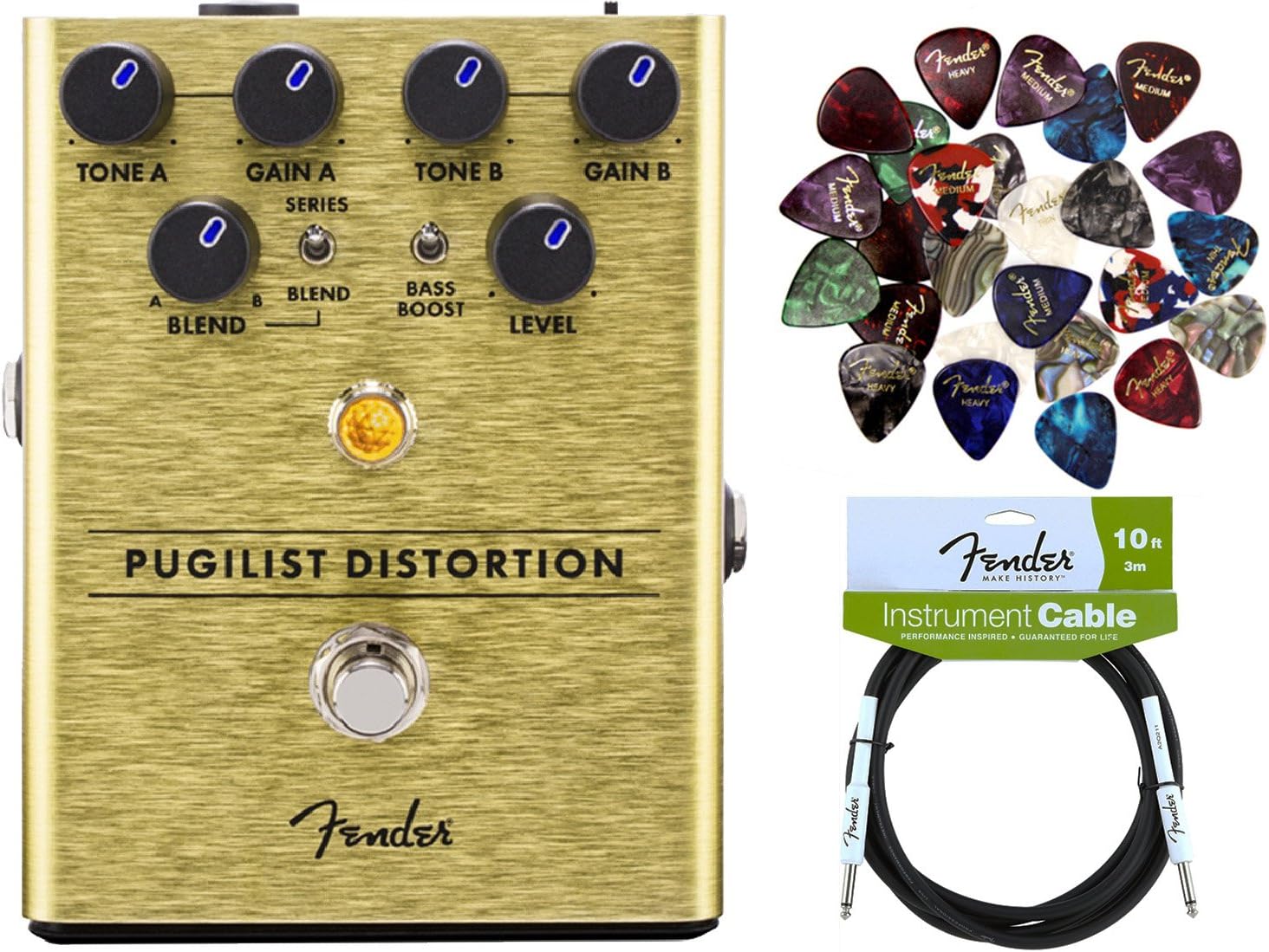 Fender Pugilist Distortion Pedal Bundle with Fender Instrument Cable and 24 Picks