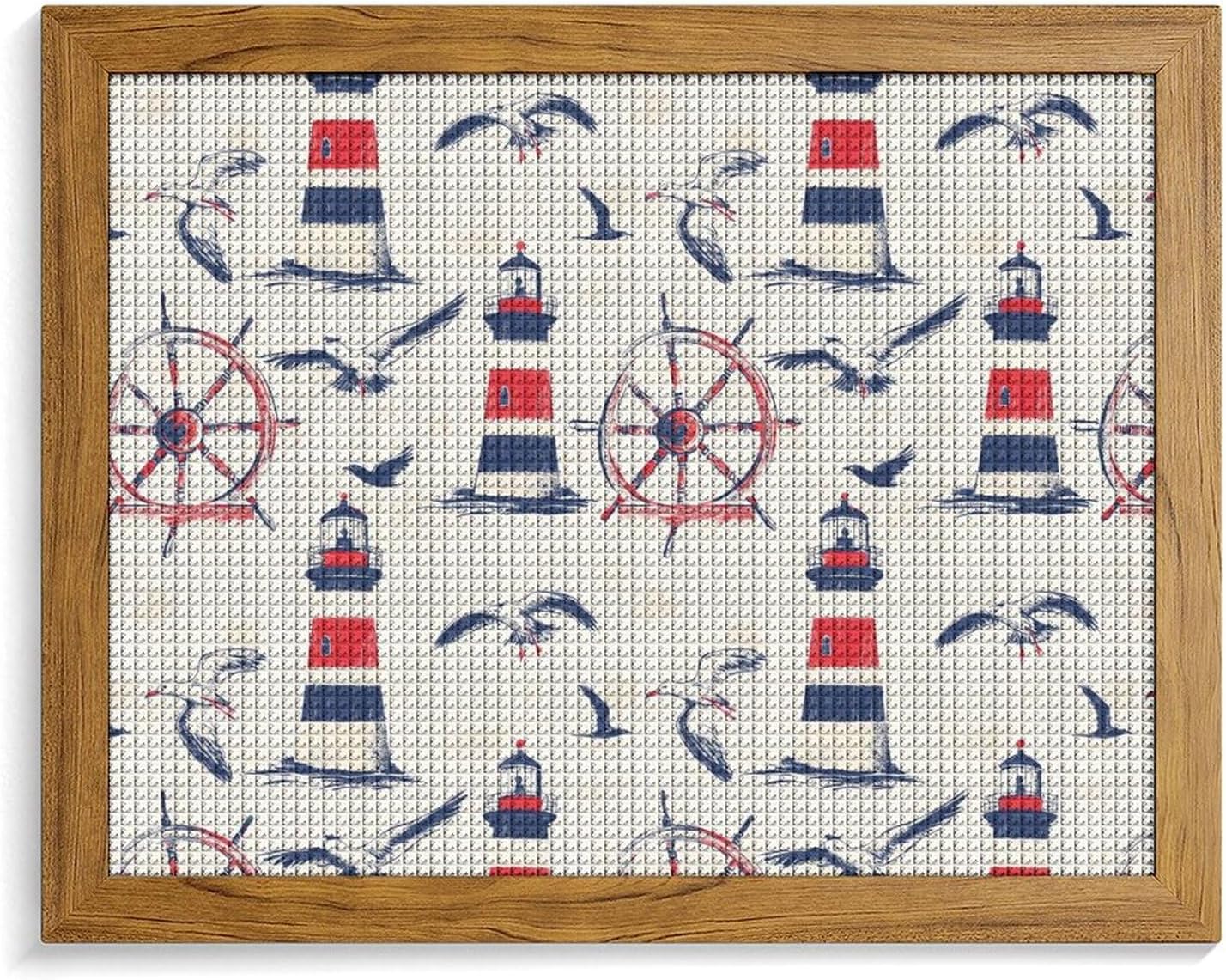 Seagulls Lighthouse Sailing Boat Rudder Printed Diamond 5D Painting Kits DIY Full Drill Crafts for Home Wall Decor 16x20 Inch Yellow Wood 50 * 40cm