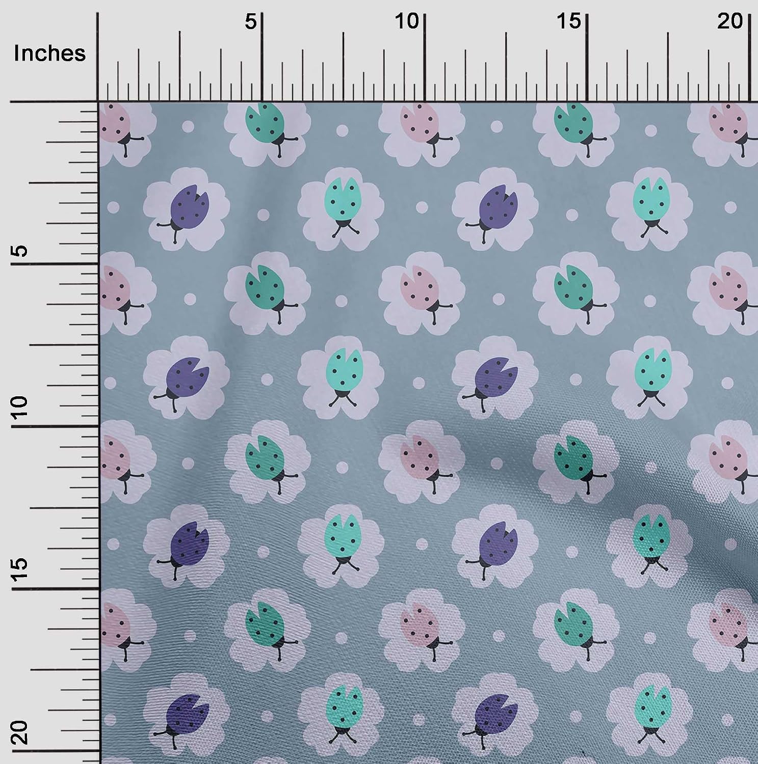 oneOone Cotton Flex Turquoise Blue Fabric Bird Ladybird Quilting Supplies Print Sewing Fabric By The Yard 40 Inch Wide-33