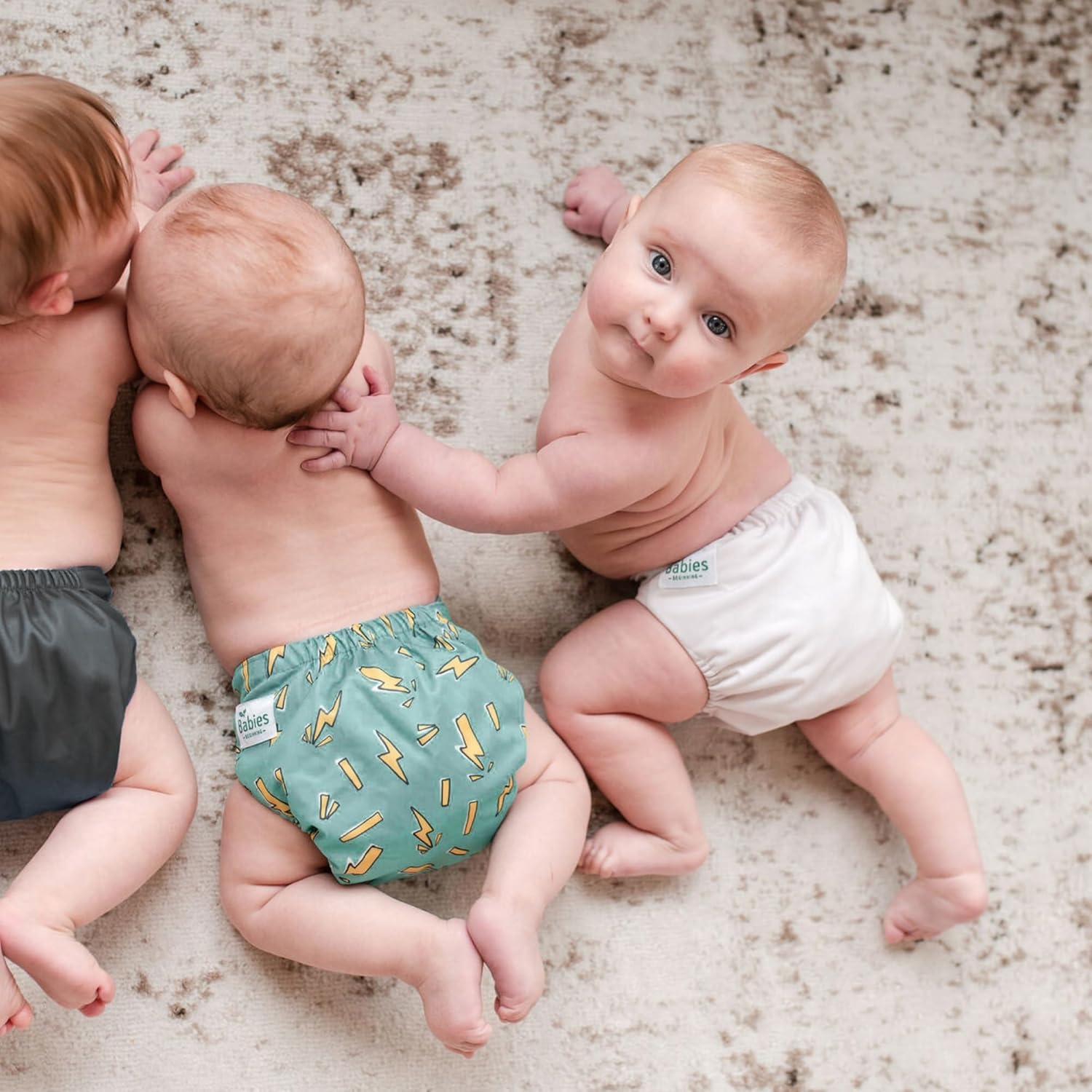 7-Pack Reusable Cloth Diapers with AWJ Interior – Includes 14 Absorbent Inserts and 1 Wet Bag – Adjustable, Waterproof, and Washable (Bright Beginnings, Cotton Inserts)