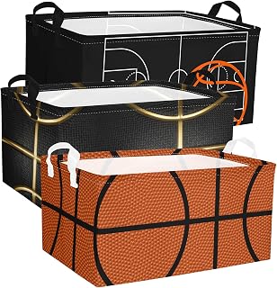 Basketball Shelf Basket, Kids Boys Ball Storage Basket Bins Box with Handles, Boys Sports Decor for Room Nursery 3 Pcs Set(Basketball)