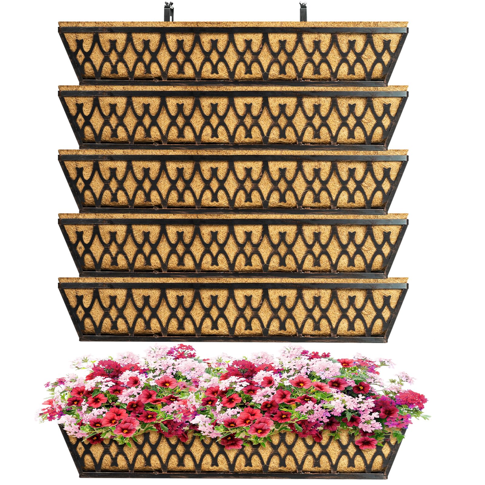 Karlliu 6 Pack 30 Inch Window Boxes Planters Railing Planter Box with Adjustable Brackets for Porch Fence Patio Balcony Hanging Flower Baskets with