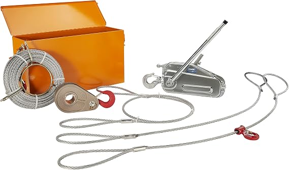 طقم إنقاذ Tractel Griphoist | 1 طن - 2000 رطل. سعة الوزن | 60 قدمًا. رفع حبل الأسلاك المجلفن | الرافعة اليدوية المحمولة للخدمة الشاقة | حبال حبل الأسلاك | رافعة ركوب الرجل | TU17K