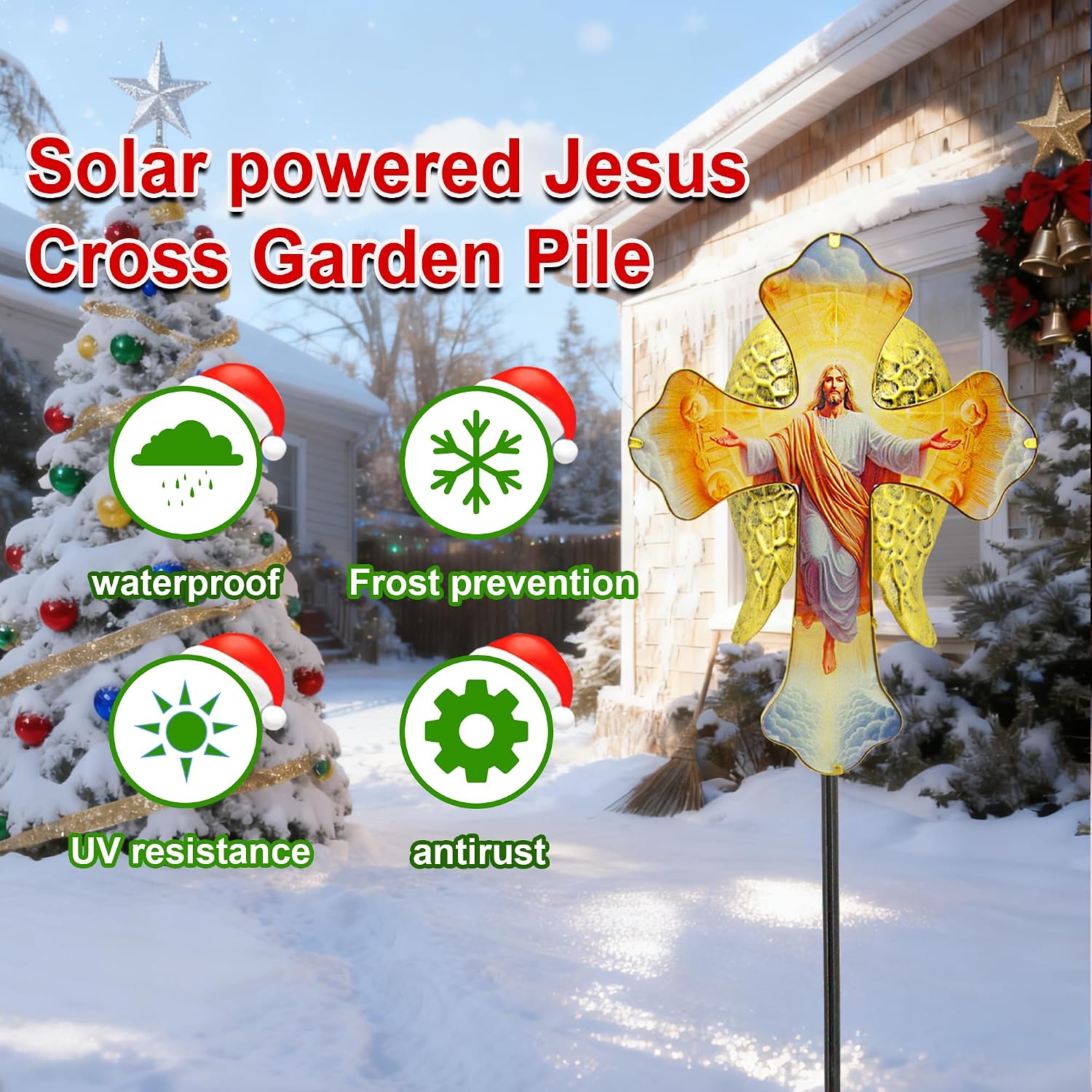 Solar Jesus Cross Garden Lights for Graves - Angel Wing Memorial Decor, Waterproof Cemetery Solar Stake Lights for Easter, Patio, Yard - Sympathy Gifts for Loved Ones1.