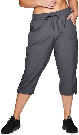 RBX Active Women's Plus Size Fashion Lightweight Woven Body Skimming Drawstring Cargo Capri Pant