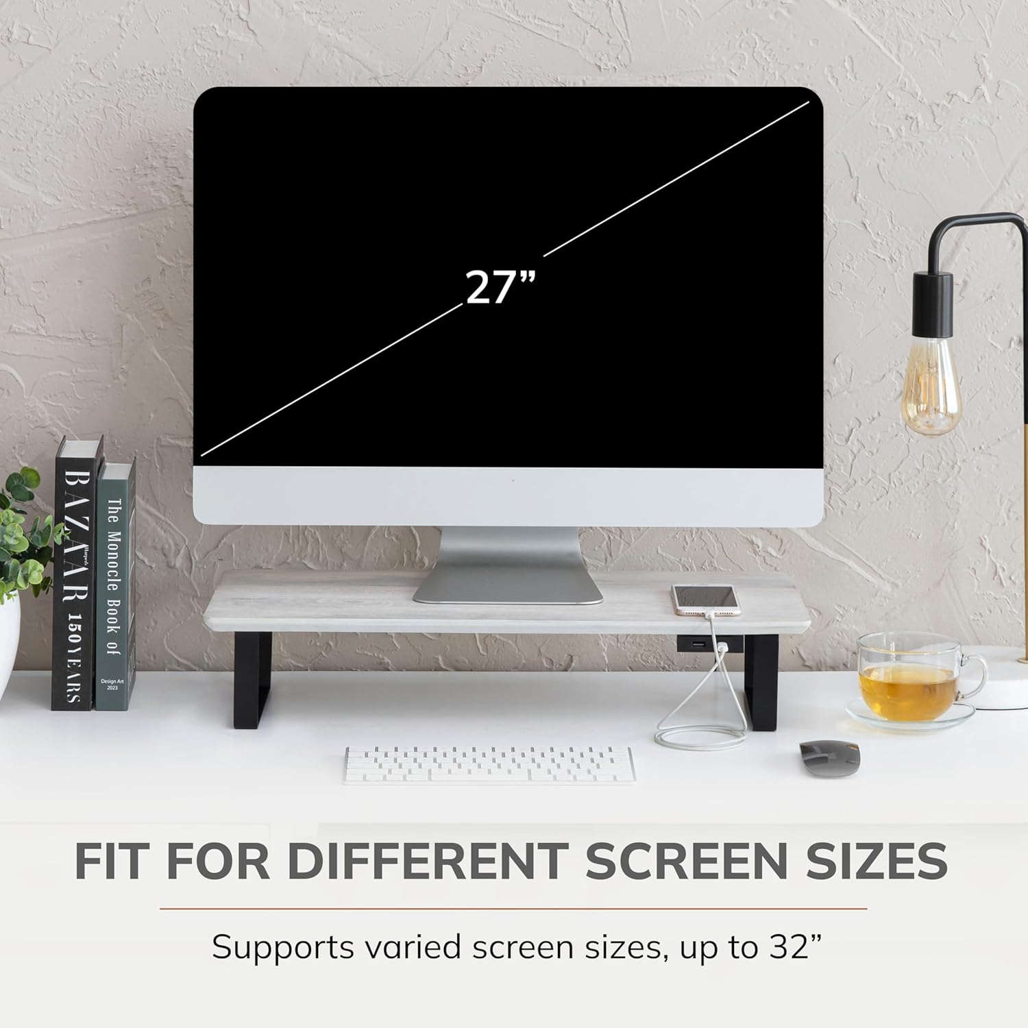 Anji Mountain Monitor Stand - Desktop Organizer & Laptop Riser, Ergonomic Monitor Riser, Space-Saving Monitor Stand for Desk, Durable Construction, Easy Assembly, Ideal for Home & Office,White Wash