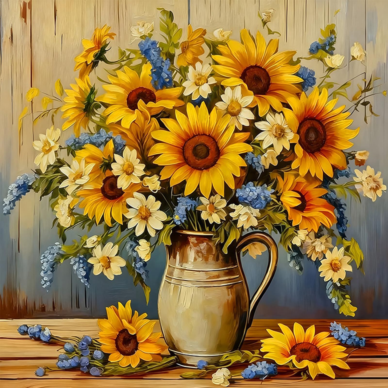 POETRYDRAW Sunflower Bouquet Full DIY 5D Round Drill Diamond Art Paintings Picture Arts Craft for Adults/Beginners Gift Idea Home Wall Decor Diamond Crystal Rhinestones Painting Kits 11.81x11.81 in