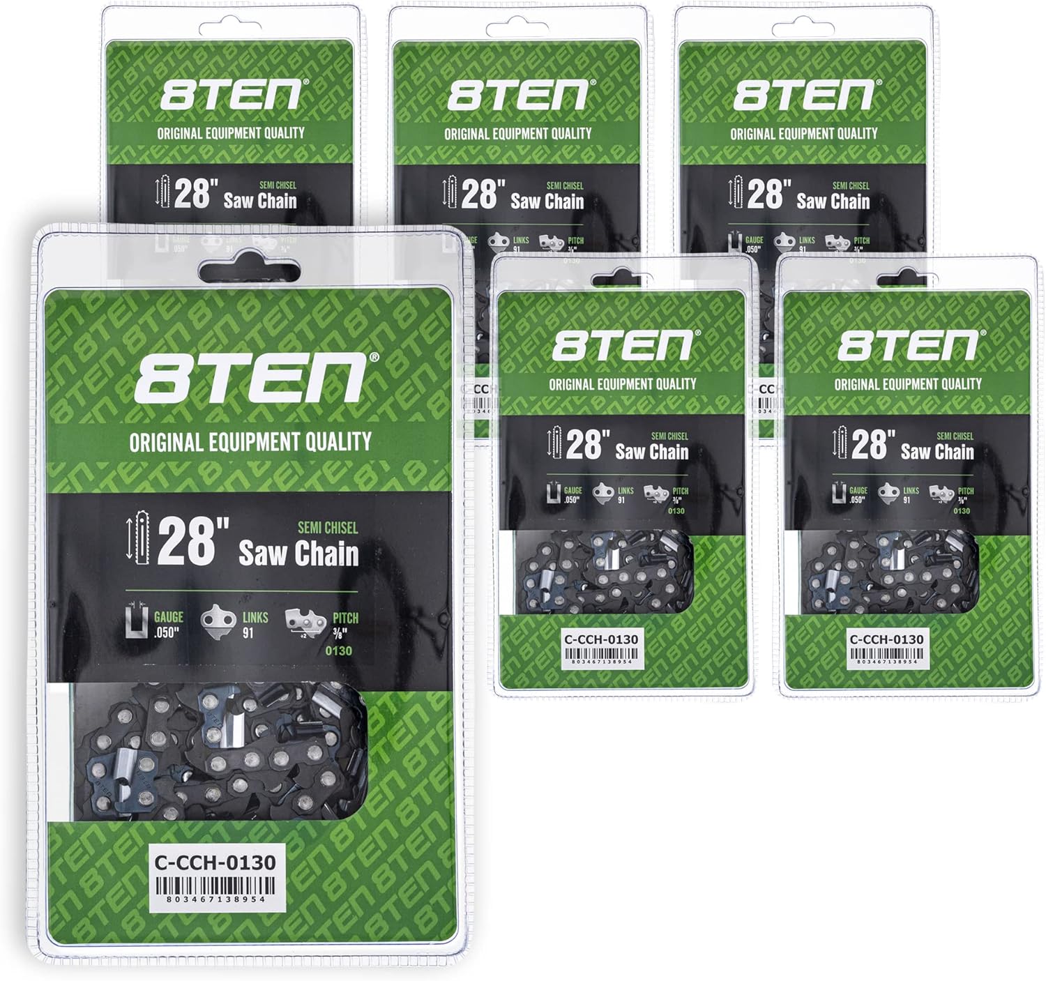 8TEN Semi Chisel Chainsaw Chain 28 Inch .050 3/8 91DL For Stihl MS440 MS660 MS460 MS441 MS650 MS661 (2 Pack)