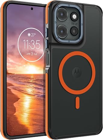 GaoBao Magnetic for Moto G 2026/2025 Case, Moto G Play 5G 2026 Case [Compatible with Mag-Safe] [Military-Grade Protection] Slim Translucent Matte Shockproof Anti-Fingerprint Phone Case, Black/Orange