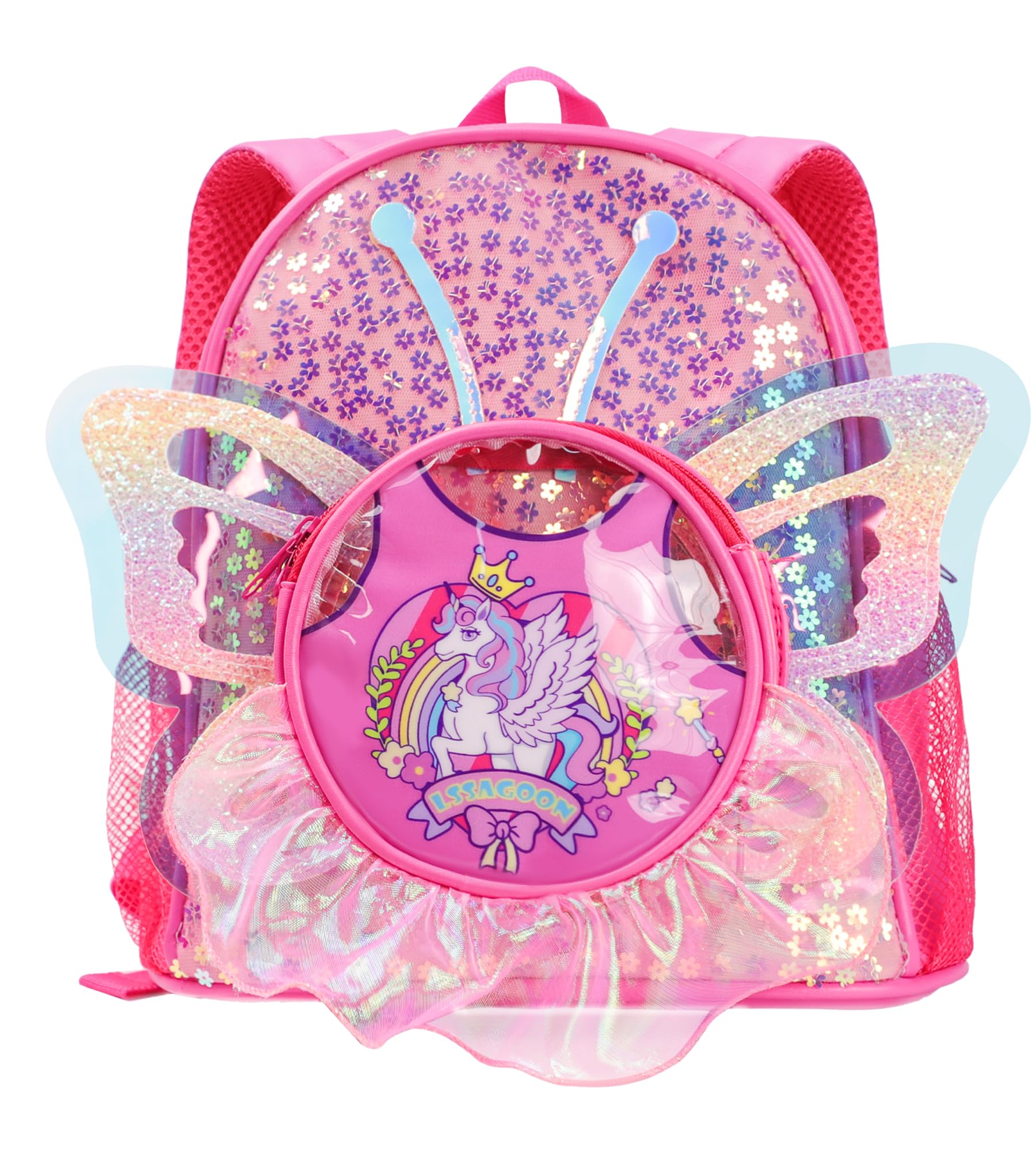 Einhorn Rucksack Mädchen, Schmetterling Flügel Pailletten Leder Rucksack Kinder für Kindergarten, Vorschule, Nniedlich Cartoon Kinderrucksack, Kindergartenrucksack Geburtstag Weihnachten Geschenke