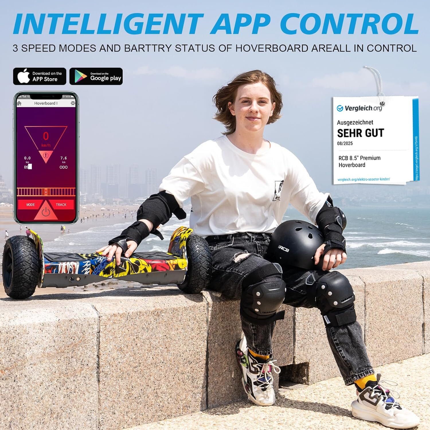 RCB 8.5" Premium Offroad Hoverboard, APP Steuerfunktion,Integrierte LED-Bluetooth mit Leistungsstarkem Motor,Elektro alle Gelände Hoverboards,Geschenk für Kinder
