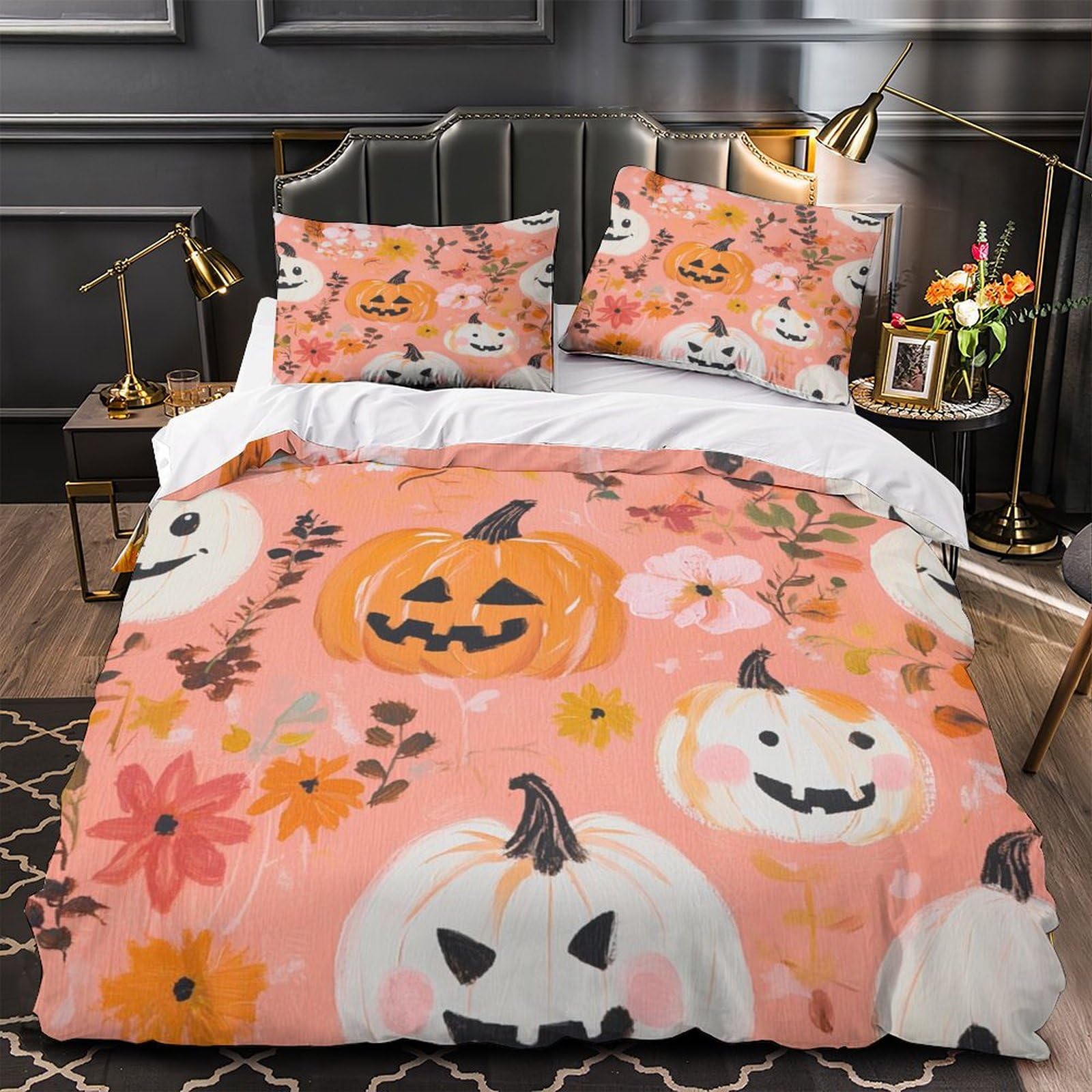 Couvre-lit en microfibre Halloween citrouille lit simple 140x200cm