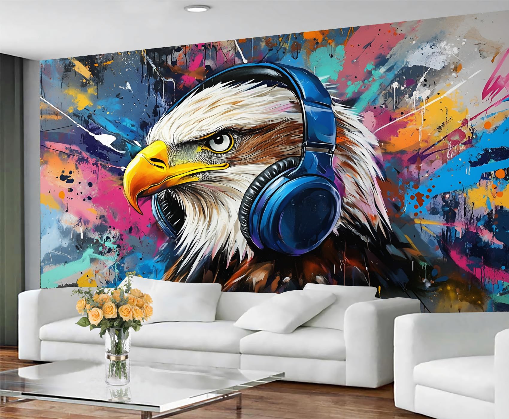 GIVLWF Street Art Graffiti Wallpaper, Eagle Graffiti Peel and Stick Wallpaper for Living Room, Hippie Wall Murals for Bedroom, Abstract Large Mural & Boys Room Decor, Painting Wall Paper