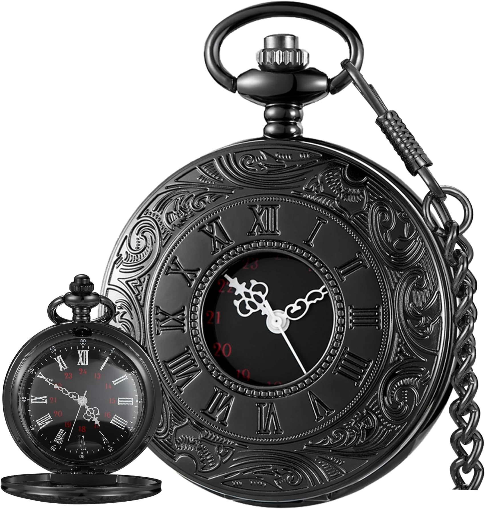 Roman Numerals Scale Quartz Pocket Watches with Chain Christmas Graduation Birthday Gifts Fathers Day