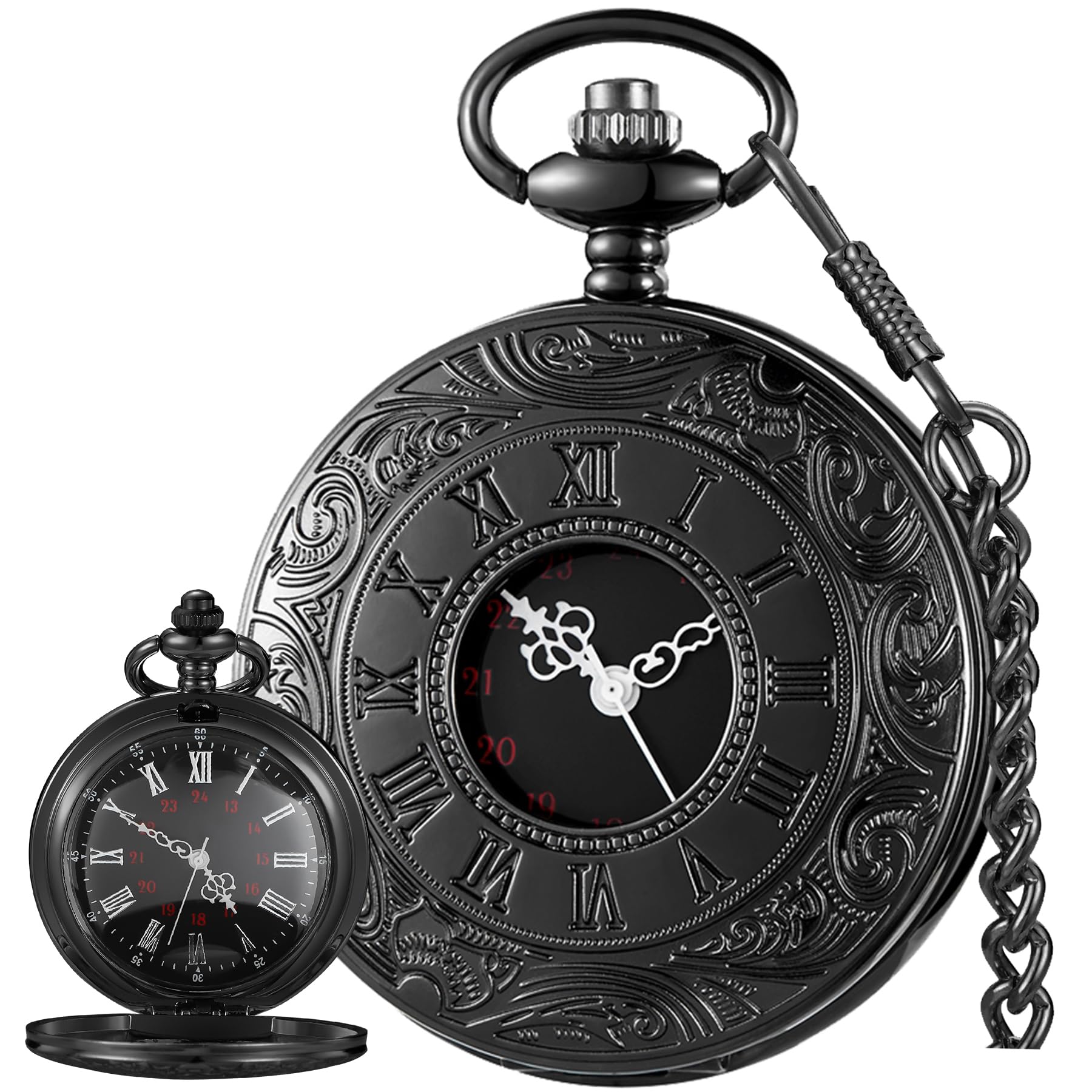 Roman Numerals Scale Quartz Pocket Watches with Chain Christmas Graduation Birthday Gifts Fathers Day