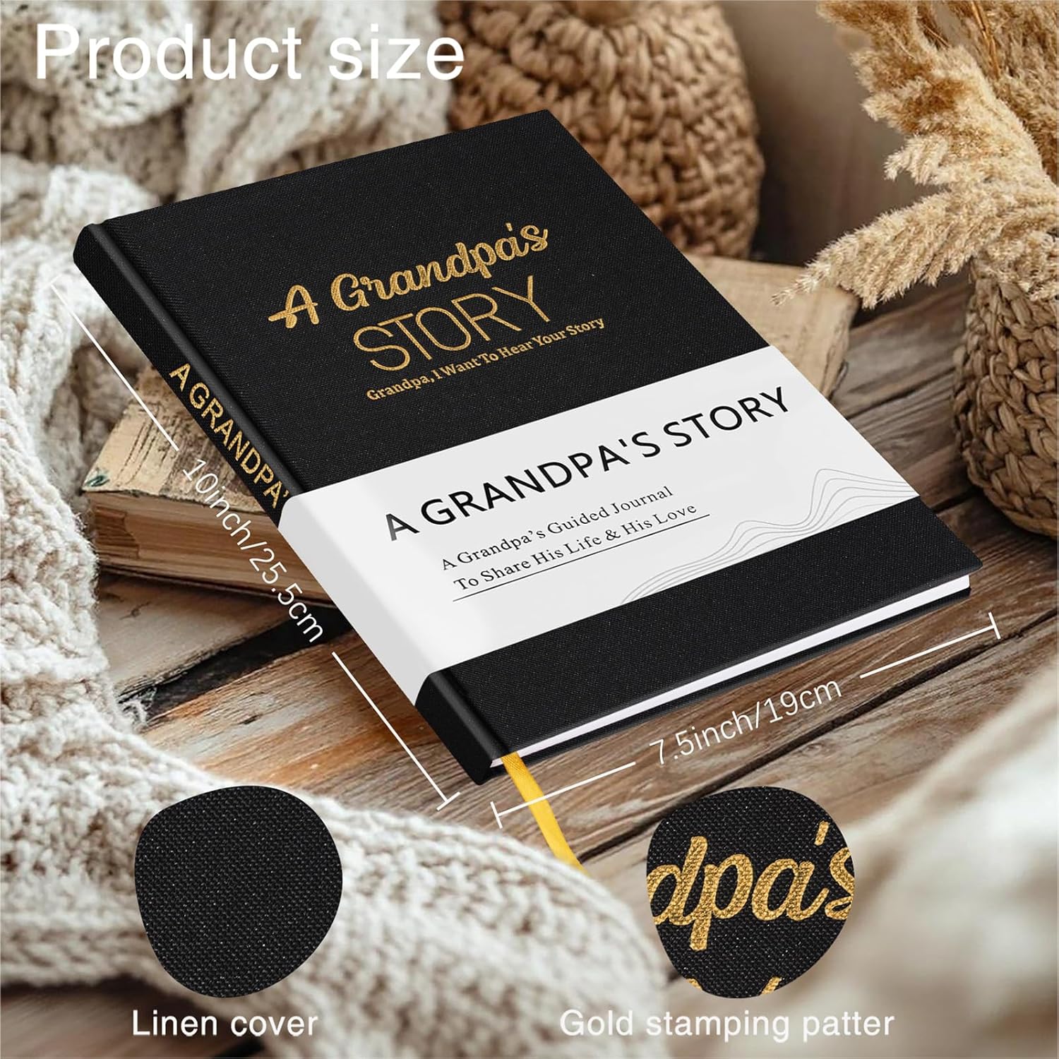 Artmag Grandpa's Life Story Journal Family Keepsake Book Linen Hardcover for Grandpa to Share His Memories, with 250+ Prompt Questions Gift for Birthday Father's Day Christmas (Black) - Image 2