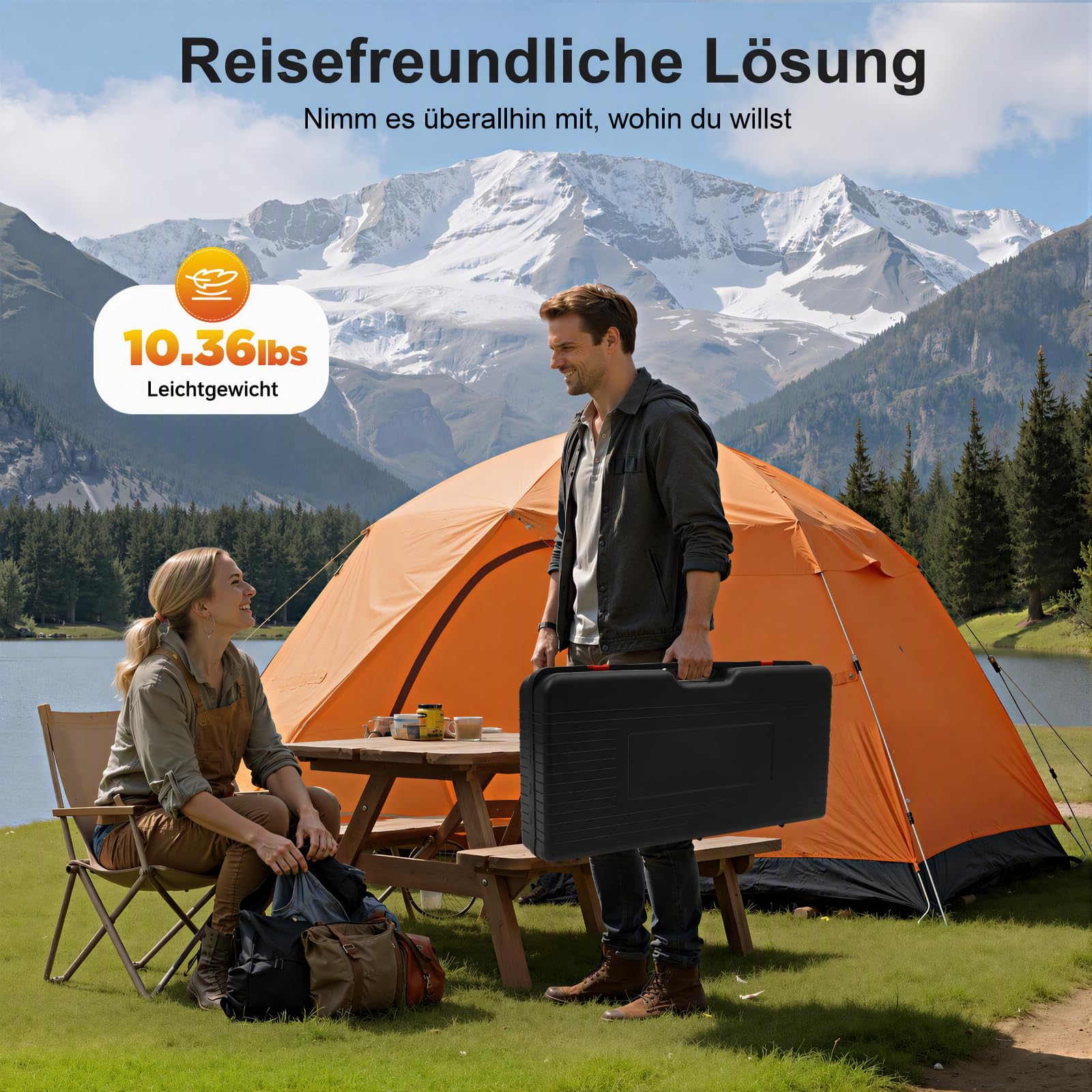 Réchaud de camping portable à 2 flammes, avec plaque de cuisson et sac de transport, brûleur de 2500 W avec allumage piézo, appareil de table pour bouteille de gaz et cartouche – extérieur