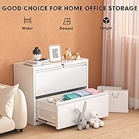 Vista 9 de Greenvelly Archivador de 2 cajones, archivador lateral blanco con cerradura, archivadores de metal con cerradura con barras ajustables para colgar
