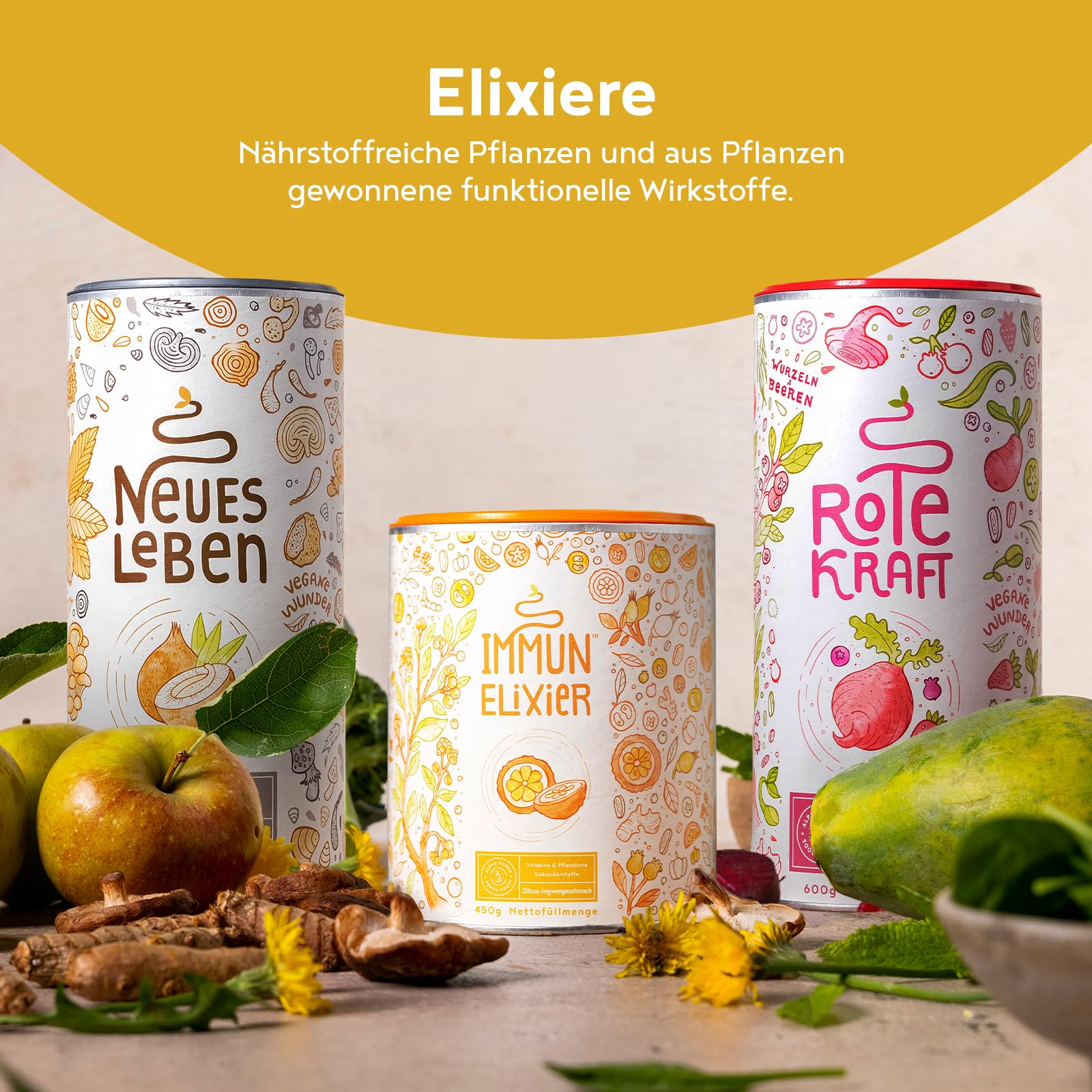 Immun-Elixier | 450g | Immunsystem Stärken | mit Vitamin C, D & K2 pulver, Quercetin, Acerola, Kurkuma, Hagebutten, Selen, Zink, Camu, Echinacea & NAC zur Unterstützung des Immunsystems | Alpha Foods