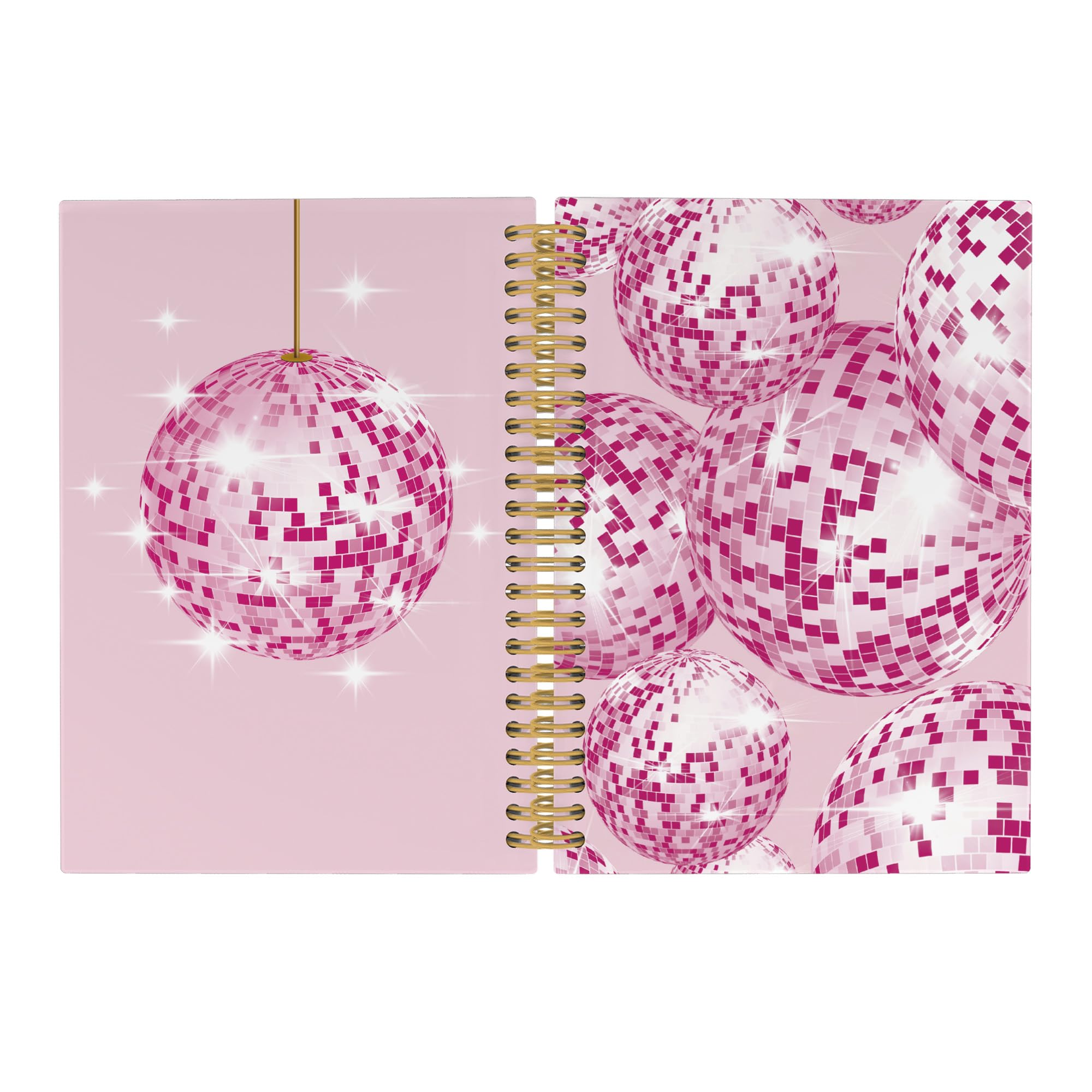 Pugwak Preppy Disco Ball Journal Notebook - Trendy Pink Notebooks College Ruled for Work School, Funky Coquette Gift for Teens Girls, Hardcover Spiral