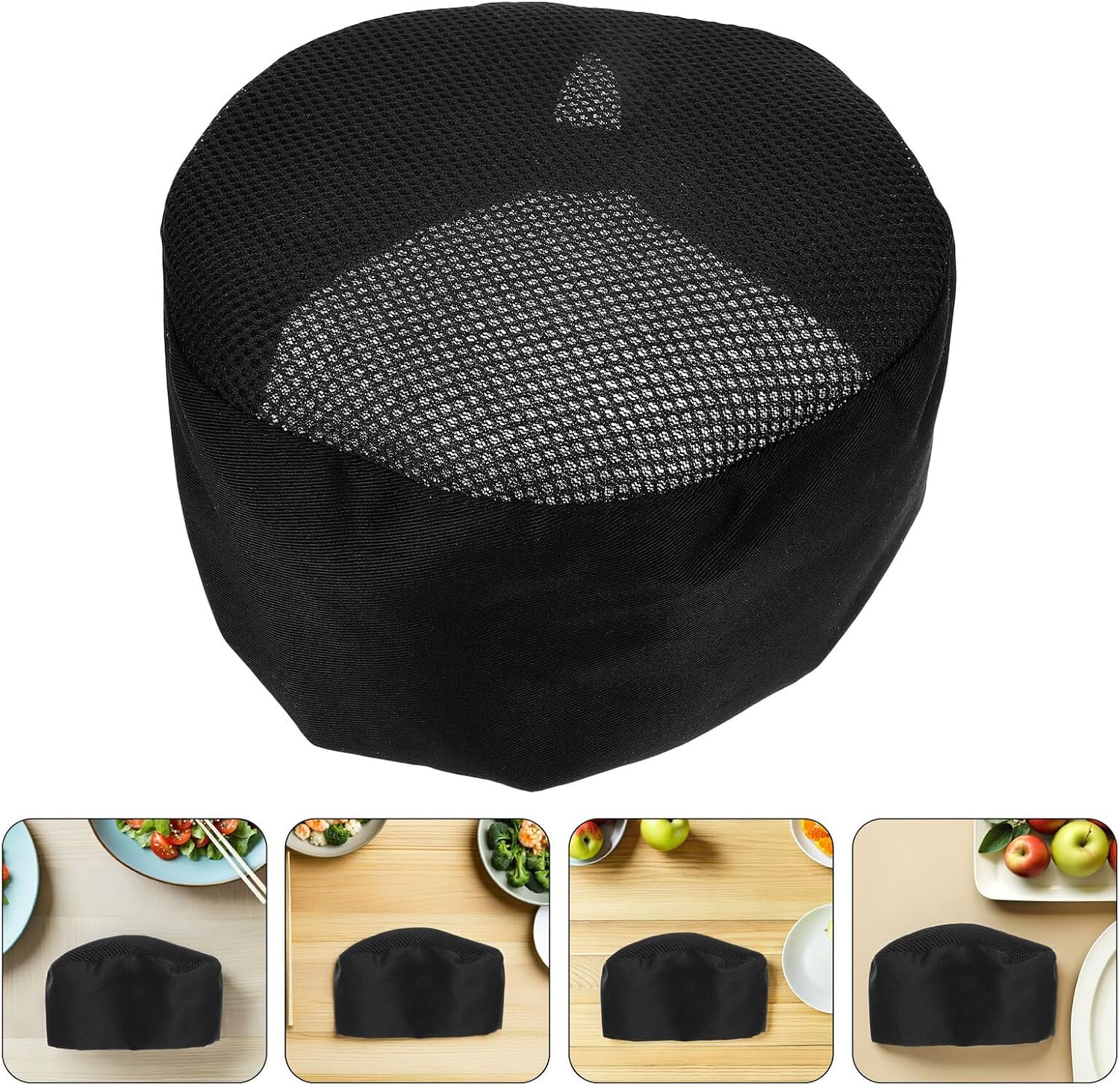 Totority 4pcs Adjustable Unisex Chef Hat with Breathable Mesh Top, Japanese Style Kitchen Hair Cover for Cooking and Food Service, Black Cooking Work Cap for Men and Women