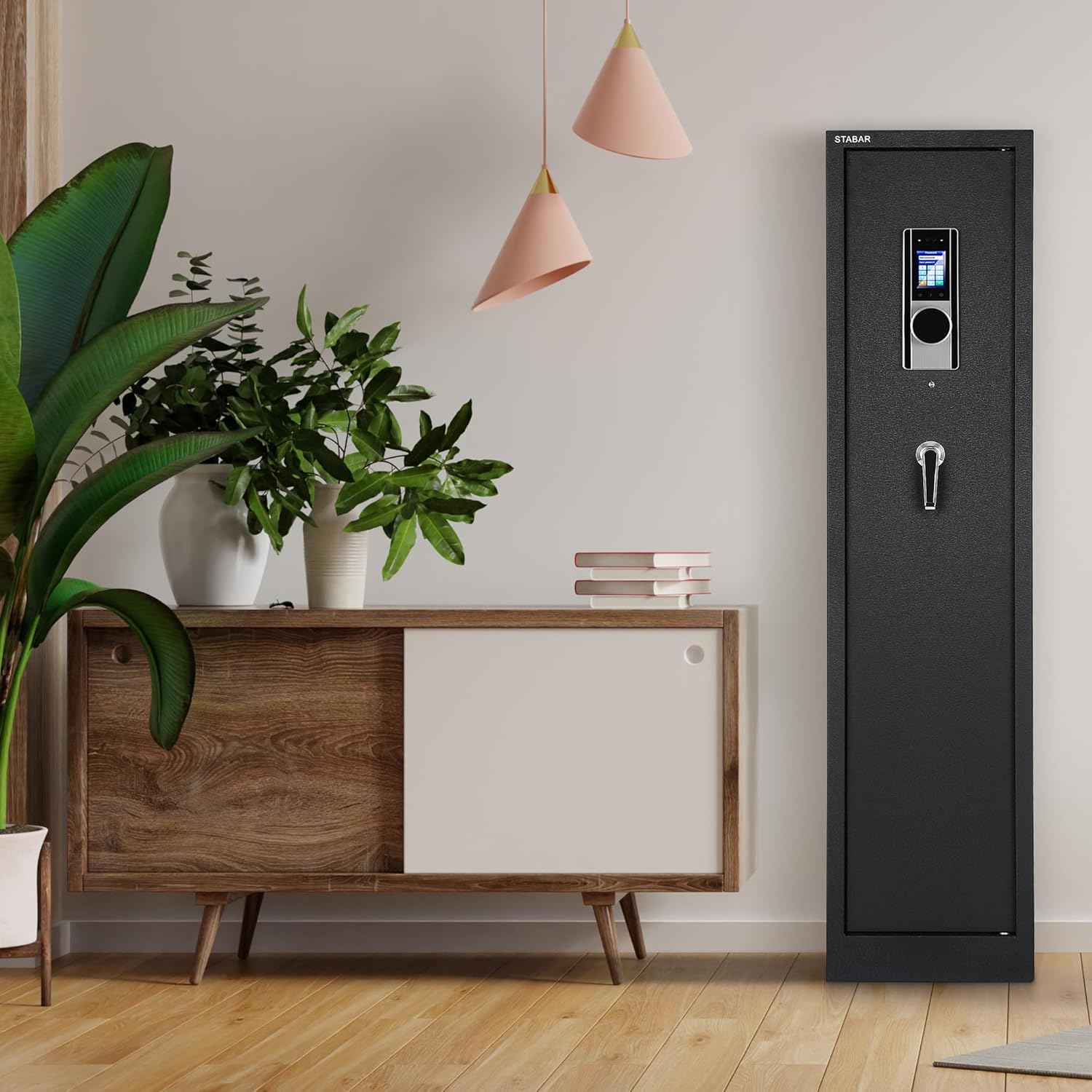 STABAR Gun Safe Biometric Rifle Gun Safe Box with Facial Recognition Handgun Pockets and Built-in Lockable Box, and Silent Mode