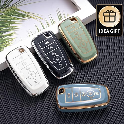 Miniatura 6 de CHEZENHUI Compatible con funda para llavero Ford con cordón de cuero, funda protectora para llave de automóvil para Ford Explorer Fusion Escape F150