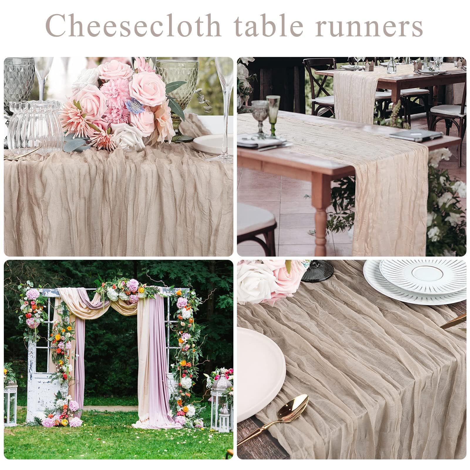 Tischläufer käsetuch, 6 Stück Käsetuch Tischläufer Boho-Gaze, 90 x 400 cm, 13 Fuß Tisch Läufer Halbtransparenter für Hochzeit Party Urlaub Dekoration Tischdekoration(Helle Kamelfarbe)