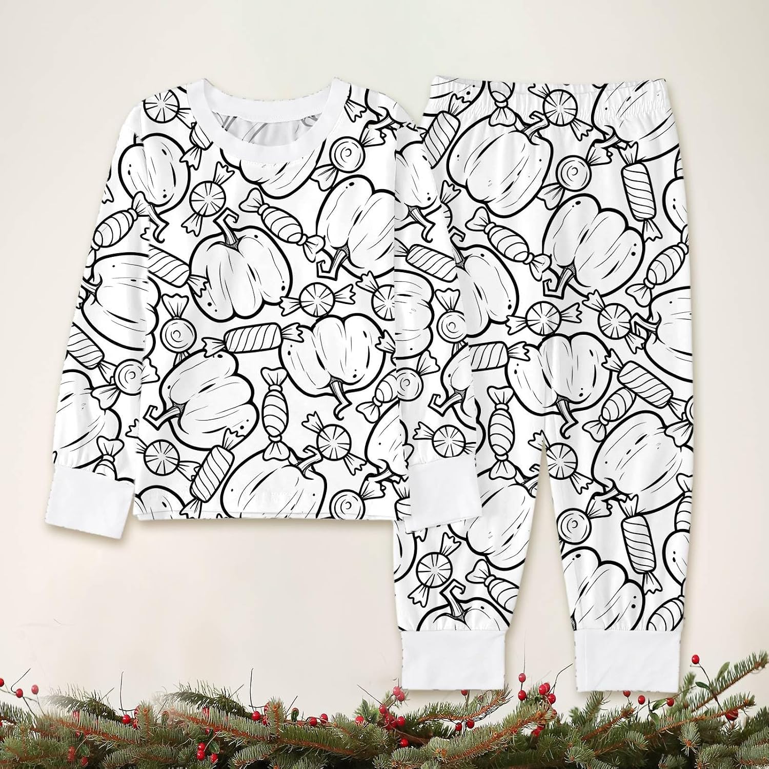 Halloween DIY Coloring Set 2 Piece Hand Painted Colorable Funny Outfit Long Sleeve Tops and Pants Color Your Own