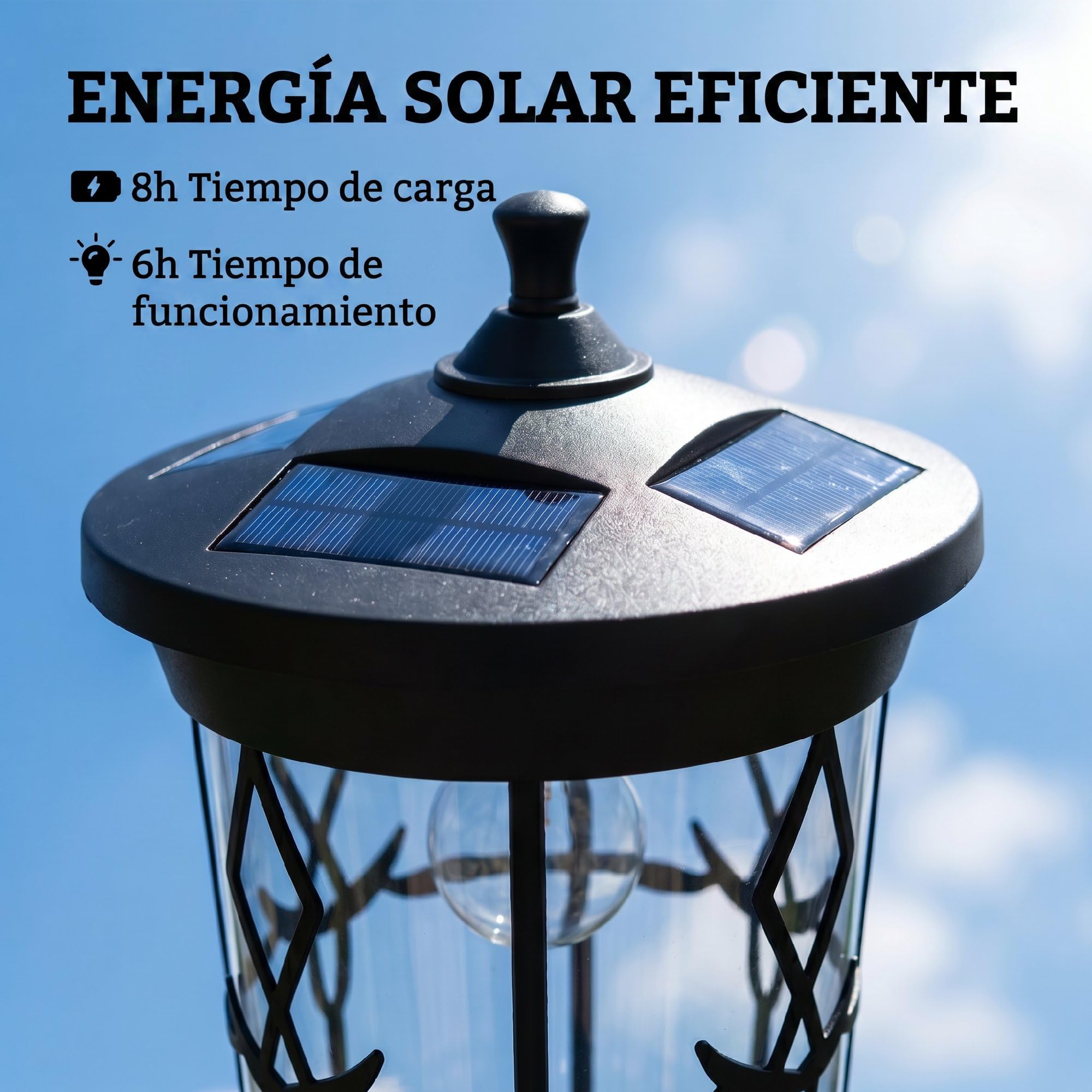 Outsunny Farola Solar Exterior de Jardín con Macetero 41,5x41,5x202,5 cm | Luz Solar de Exterior LED, 2 Modos de Brillo 100/50 lm, Impermeable IP44, Encendido/Apagado Automático, para Terraza, Patio