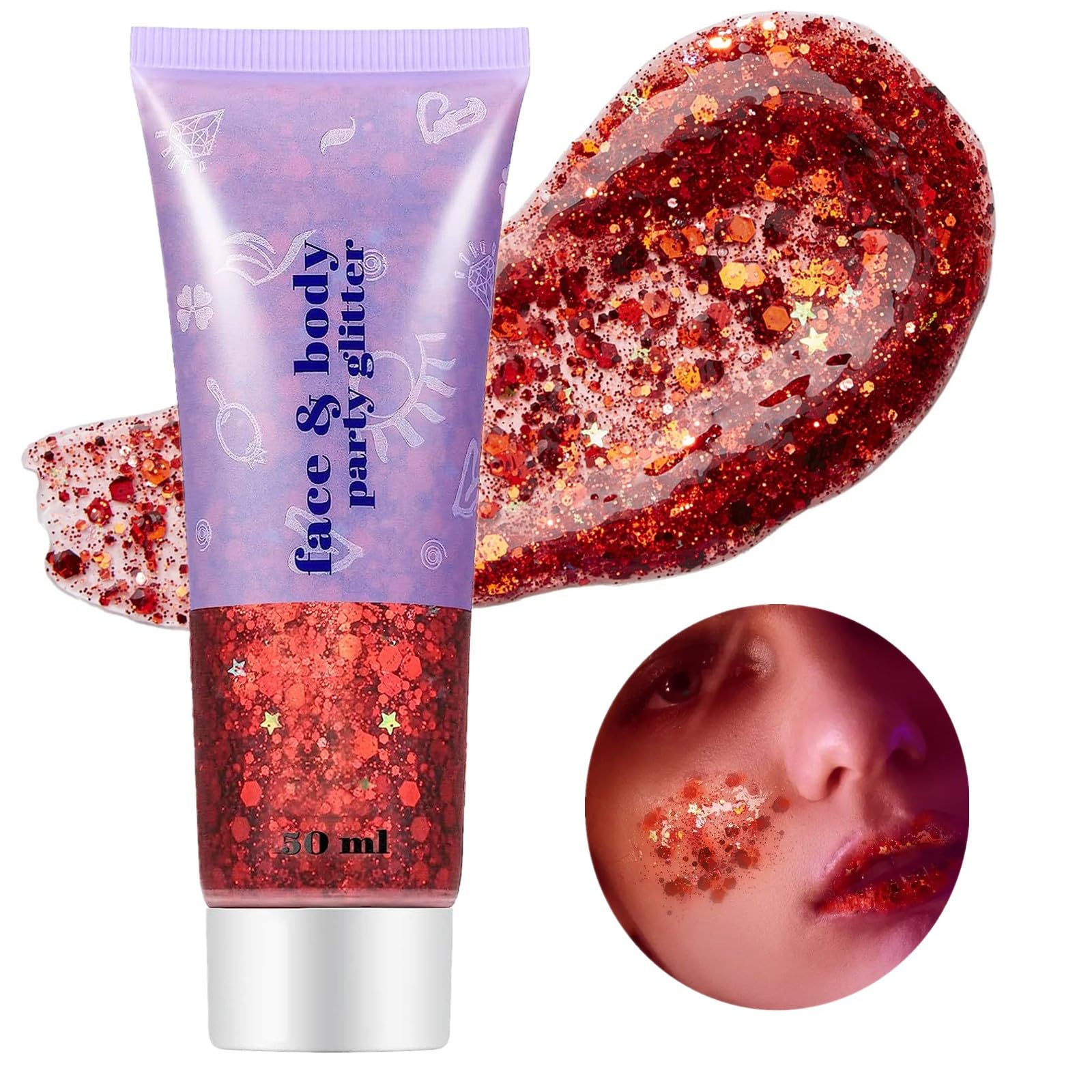 Go Ho Red Body Glitter Gel 50ML,Singer Concerts Face Glitter Makeup