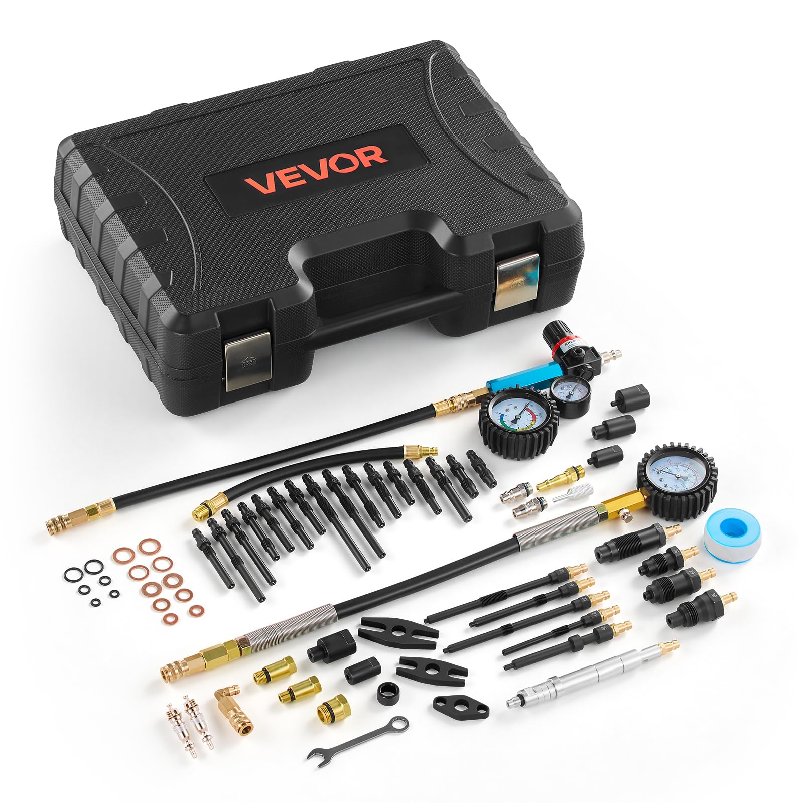 VEVOR Kit de Prueba de Compresión de Cilindros de Motor, Manómetro de Presión de 0-700 PSI y Manómetro de Fugas de 0-100 PSI, Comprobador de Fugas de Cilindros con 4 Adaptadores para Automóviles
