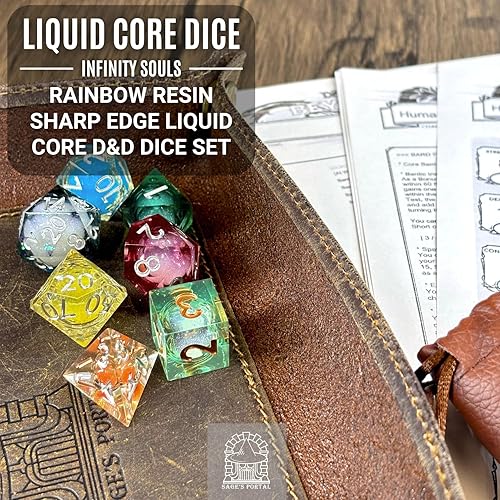 Miniatura 5 de Sage's Portal Souls Liquid Core - Juego de 7 dados poliédricos DND de resina de borde afilado para Dungeons and Dragons, RPG de mesa TTRPG (Infinity