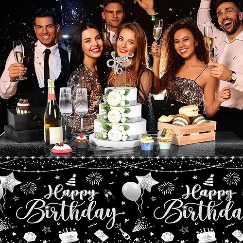 Vista 93 de Tudomro 3 manteles rectangulares de plástico para decoración de fiesta de cumpleaños, para mujeres y hombres, suministros de fiesta de baby shower