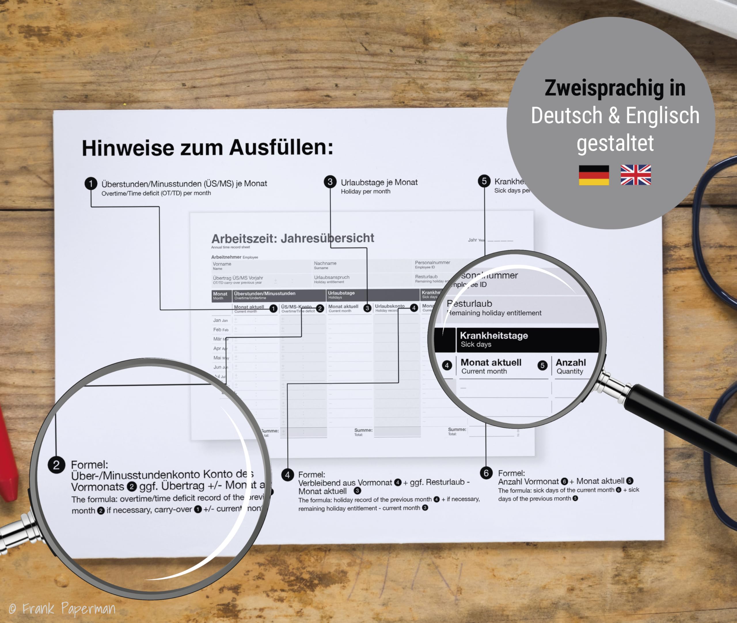 3x Set 50x Arbeitszeitnachweis Block + 4x Jahresübersichten, Arbeitszeiterfassung für Kleinbetriebe – Stundenbuch für Arbeit A4, Rechtssichere Dokumentation DE&EN vorgelocht