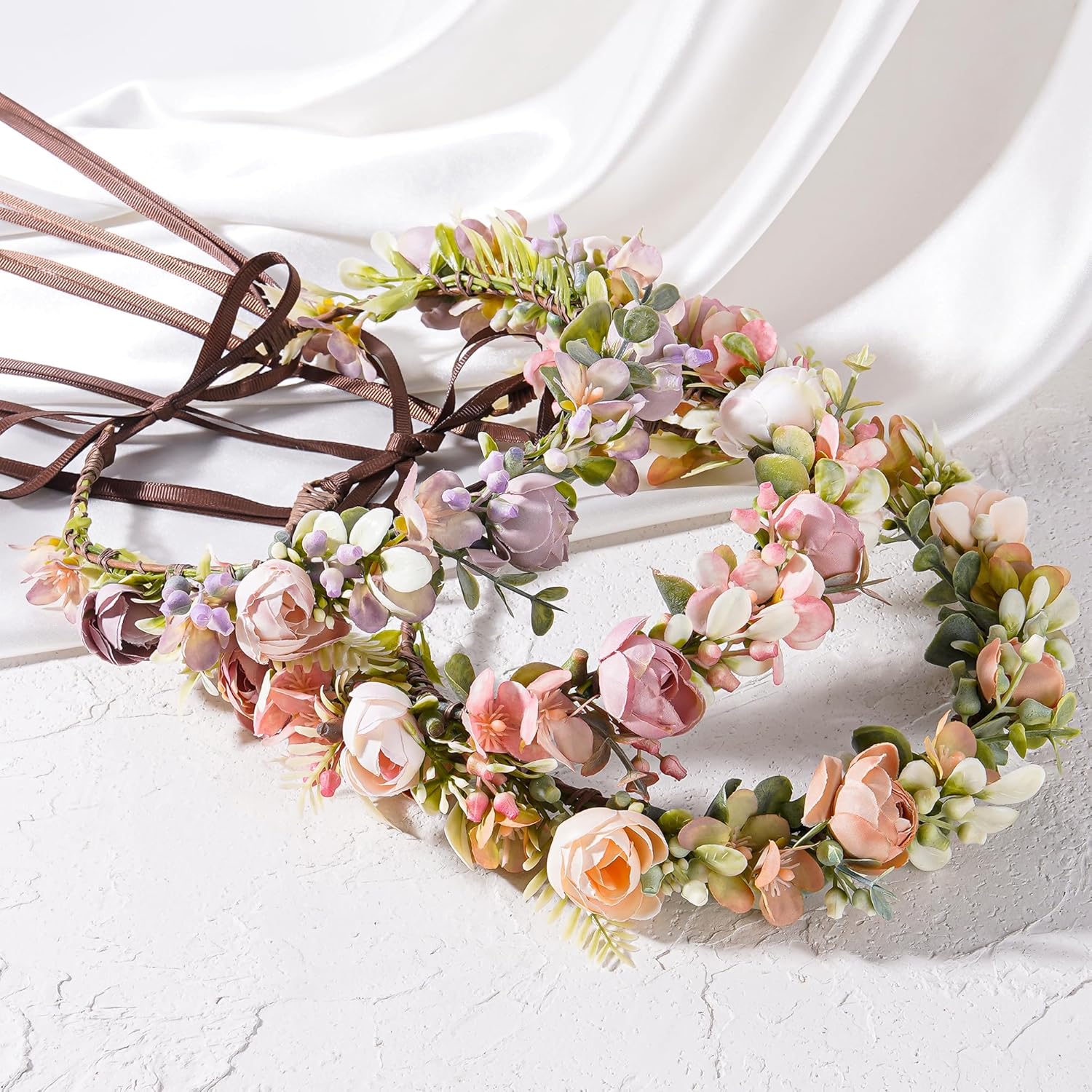 Fairy Flower Crown Headbands - Handmade Bohemian Rose Floral Headpiece Renaissance Hair Accessories for Women Girls Weeding Birthday Festivals Party Headdress (Champagne) - Image 7