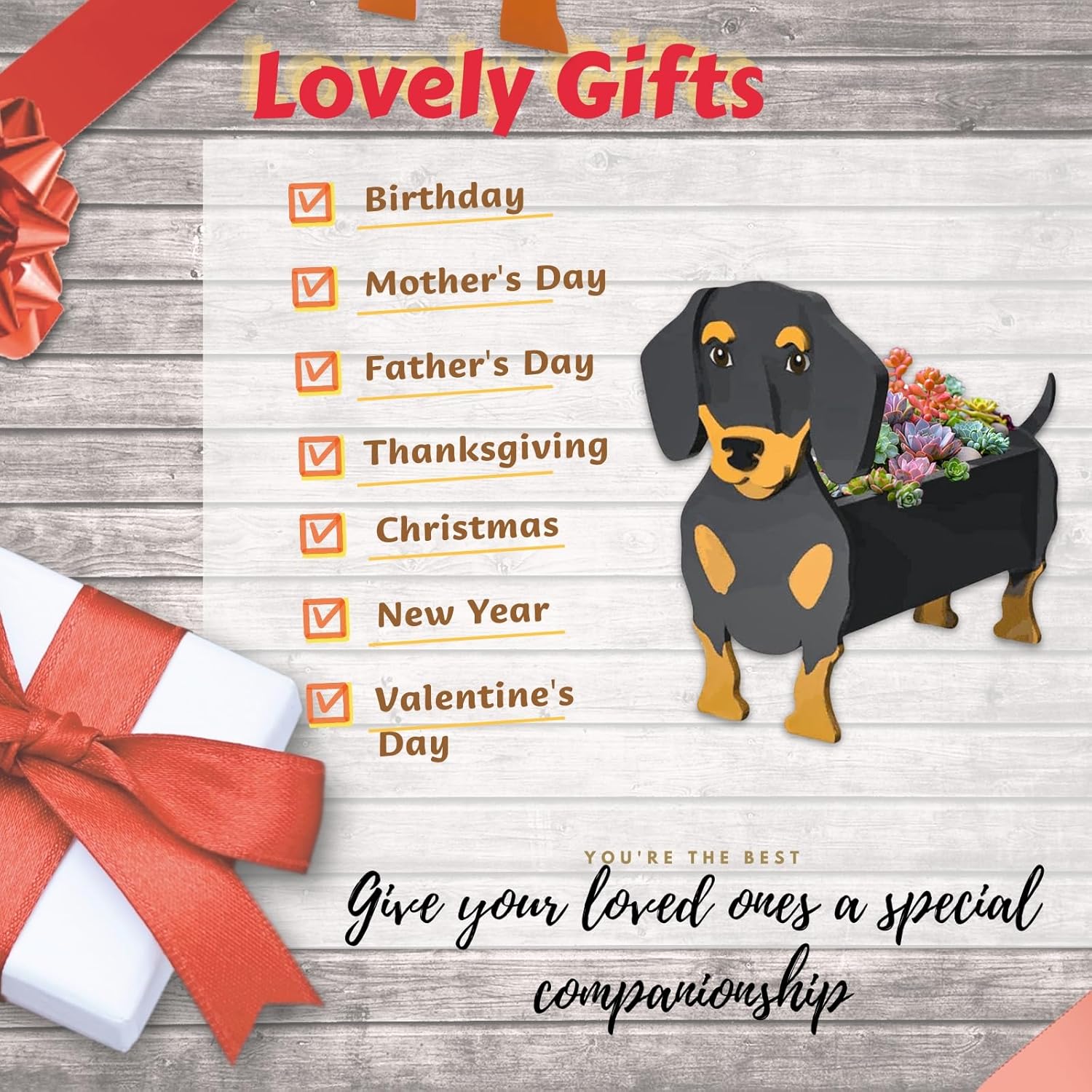 Dachshund Dog Planter, Cute Animal Shaped Plant Pot, Large Dog Flower Pot, Gifts for Women & Pet Lovers, Indoor Outdoor Garden Home Office Decor, 9.84 x 9.13 x 17 Inches