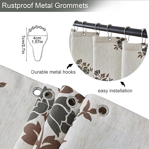 Miniatura 2 de ORTIGIA Cortinas de ducha de lino verde para baño, juego de cortinas de ducha neutrales con ganchos de metal, impermeable, estética, tela retro,