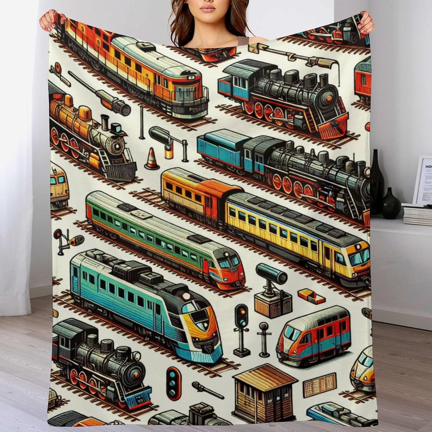 Soft Flannel Train Blanket - Warm Throw Blankets for Girls & Boys - All Season Lap, Chair, Sofa - 50"x40" - Image 5