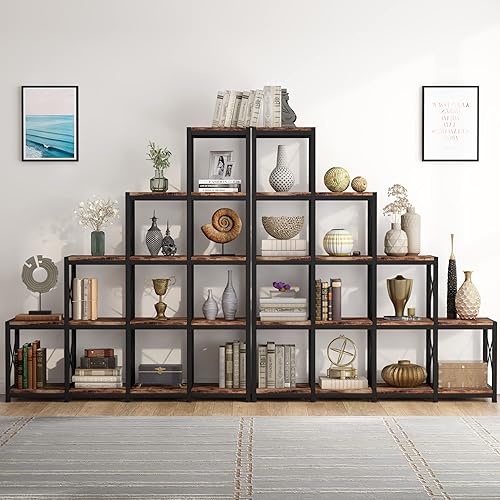 Miniatura 4 de PAKASEPT Estantería de 14 estantes, estantería de esquina escalera, estantería industrial vintage, estante de exhibición rústico de 5 niveles,