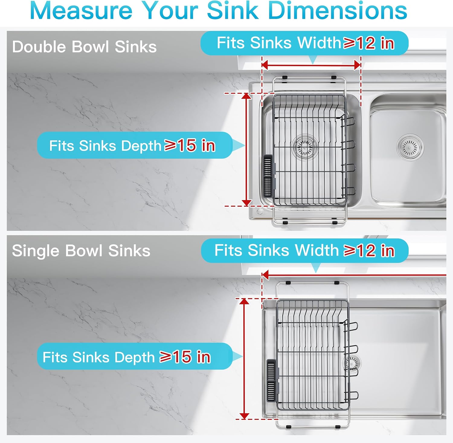 JASIWAY Gray Dish Drying Rack in Sink, Dish Drainer with Utensil Holder image 3