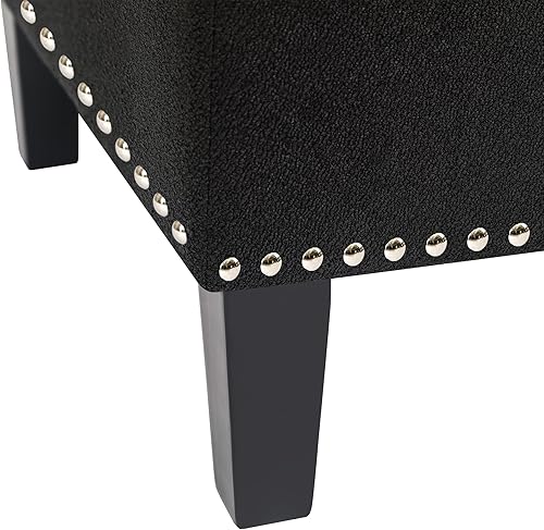 Miniatura 9 de Joveco Banco otomano de almacenamiento de 41 pulgadas, taburete largo rectangular de lino de algodón para dormitorio, pie final de cama, color negro