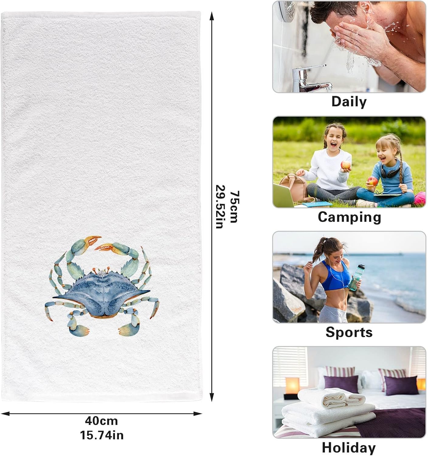 ALAZA Ocean Hand Towels for Bathroom Set of 2 Fingertip Towel Face Towel, Cotton Soft Absorbent Decorative Bath Towels 15.5x29.5 inch,Blue Crab Watercolor