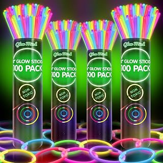 GlowMind 400 Ultra Bright 8" Glow Sticks Bulk Pack - Halloween Easter Party Favors, Bracelets Necklaces Glow in Dark Supplies