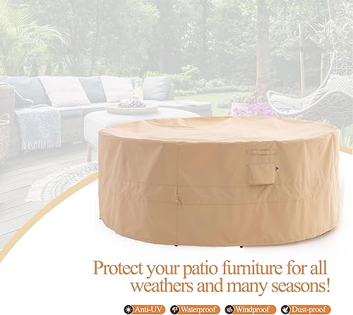 Miniatura 8 de WJ-X3 Funda redonda para muebles de patio, 96 pulgadas de profundidad x 31 pulgadas de alto, impermeable, resistente a los rayos UV, funda para