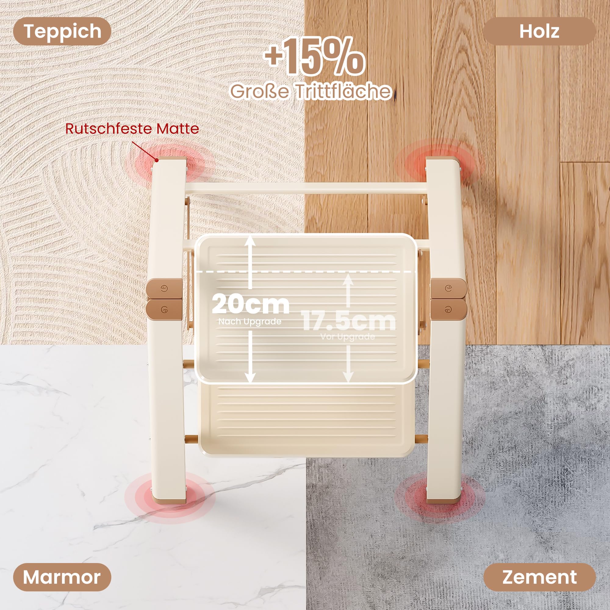 Trittleiter 2 Stufen klappbar, 2 Stufen Leiter für Erwachsene, Faltbare Trittleiter mit sicherem Stand, verbreitertem Pedal, ästhetisch ansprechendes Aussehen, Wohnräume