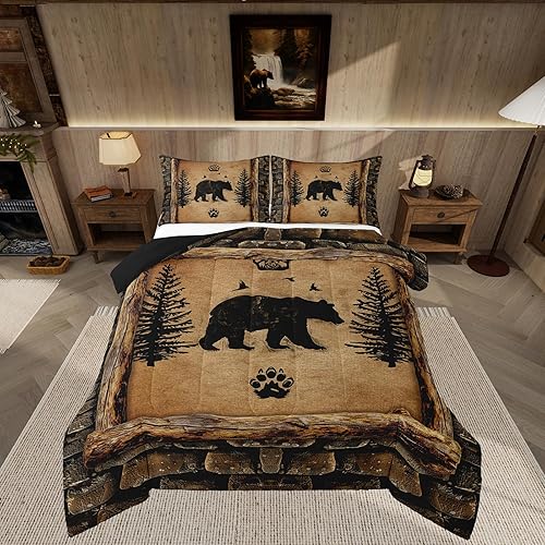 Feelyou Kids Rustic Bear Bedding Set Full Size Farmhouse Forest Animal Black Bea