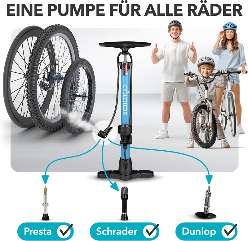 CYCLEHERO Kerékpár Pumpa Nyomásmérővel - Összes Szelep Típushoz